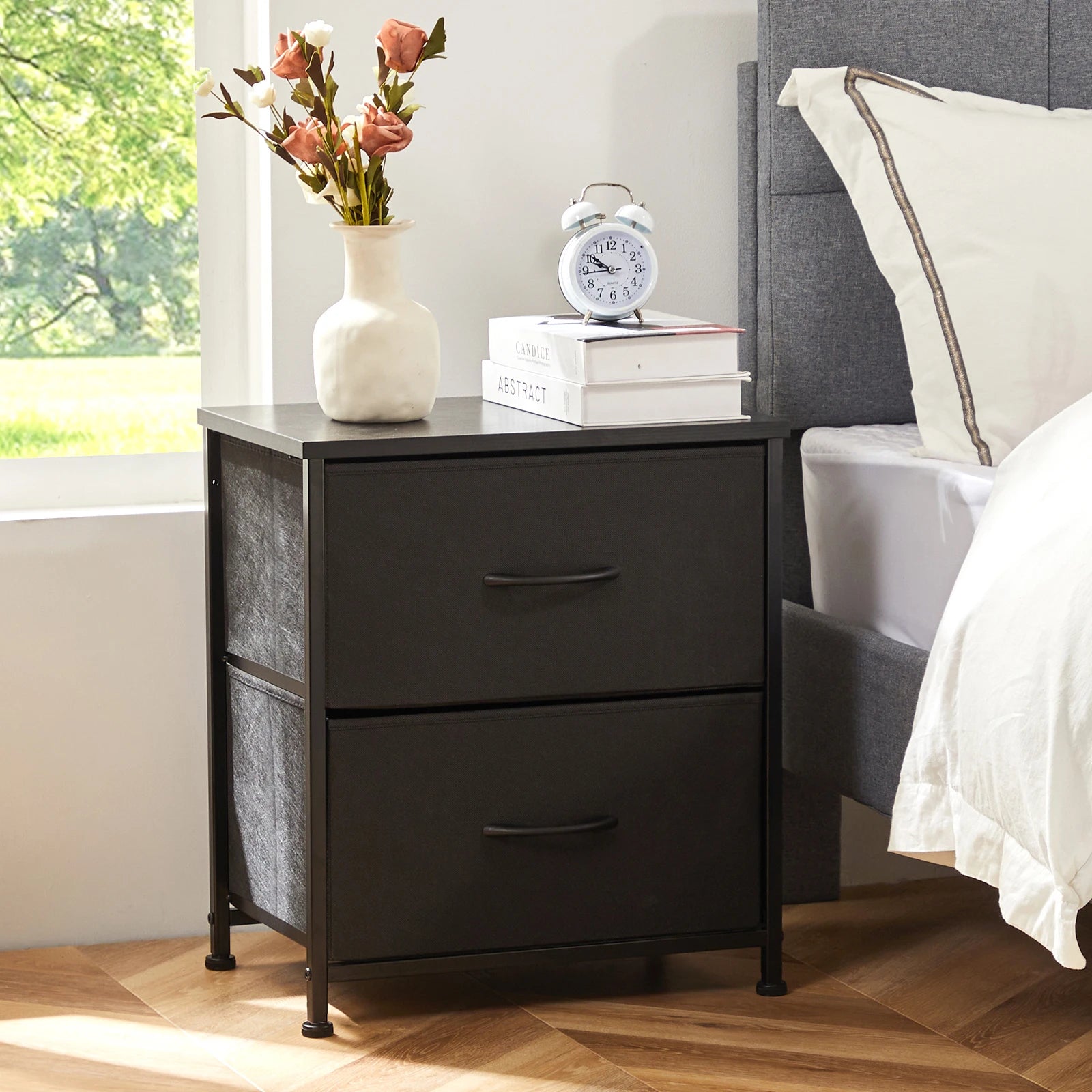 JHK Nightstand Bedside Coffee Sofa Tea Table Storage Closet Chest Clothes Display For Bedroom 2 Fabric Drawers Cabinet Furniture - Buy online at  Vibe In Cart.