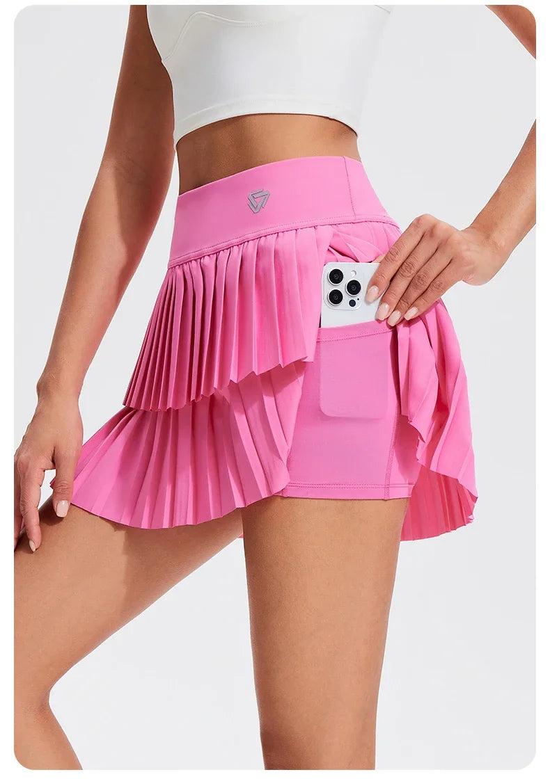 Women's Mini Pleated Sports Skort with Pockets and Double Layer
