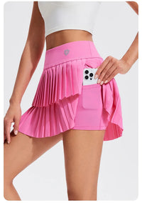 Women's Mini Pleated Sports Skort with Pockets and Double Layer