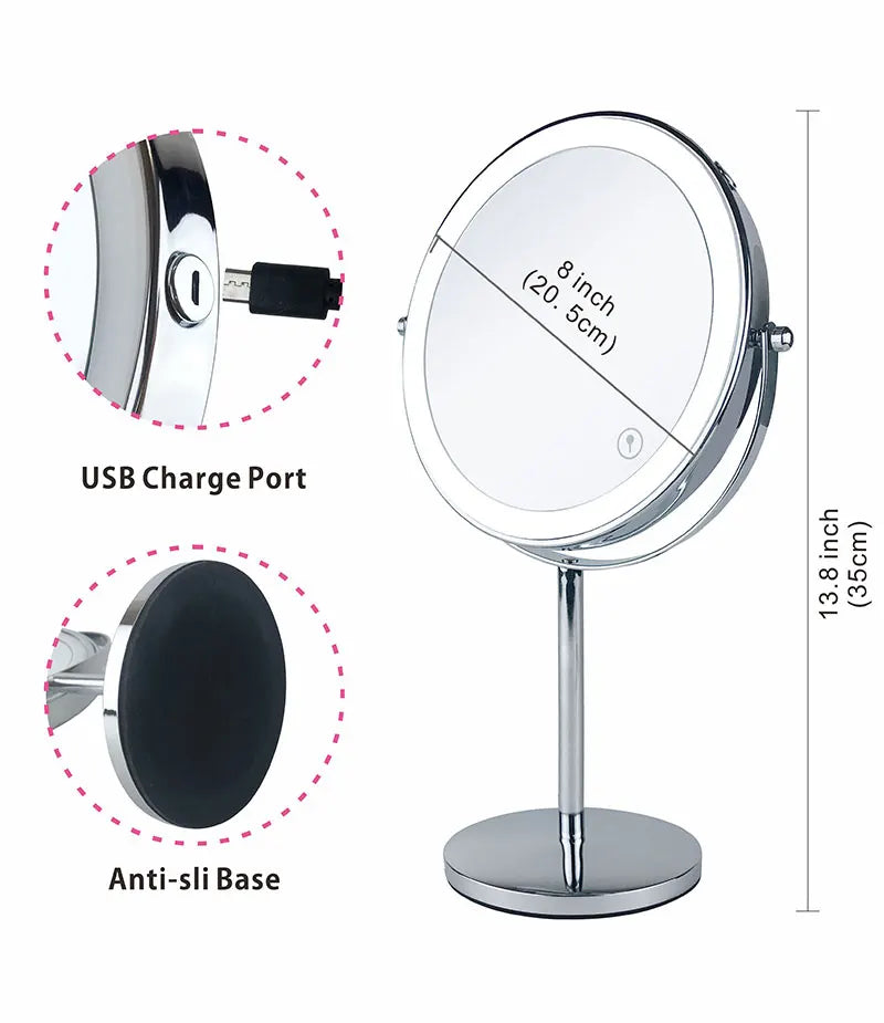 8inch 10X Magnifying LED Makeup Mirror with 3 Color Light Touch Switch Double Side USB Charging Desktop Vanity Cosmetic Mirror - Buy online at  Vibe In Cart.