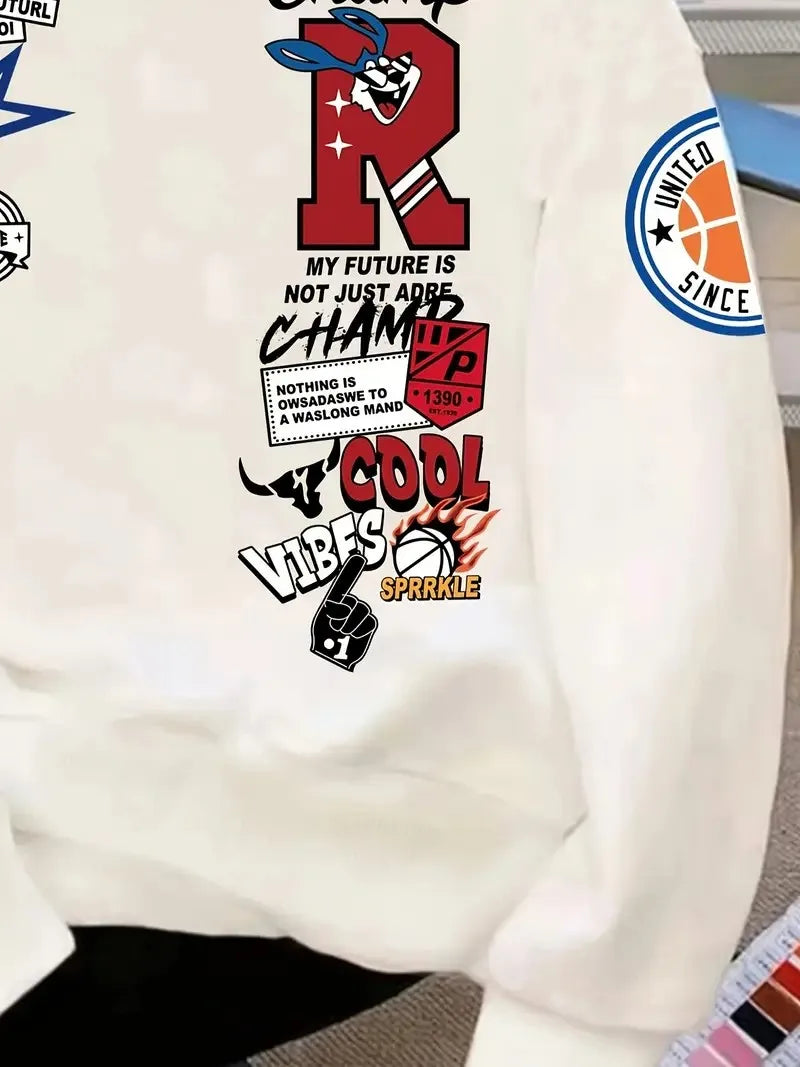 The new men's round-neck hoodie for Spring and Autumn 2025 features a street casual and fashionable 3D letter pattern print - Buy online at  Vibe In Cart.