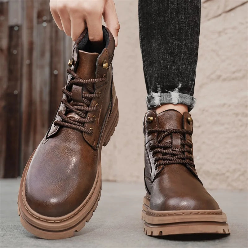 New Autumn Winter Men High Top Shoes Fashion Motorcycle Boots Outdoor Leisure Ankle Boots Comfortable Man Lace-Up Botas Sneakers - Buy online at  Vibe In Cart.