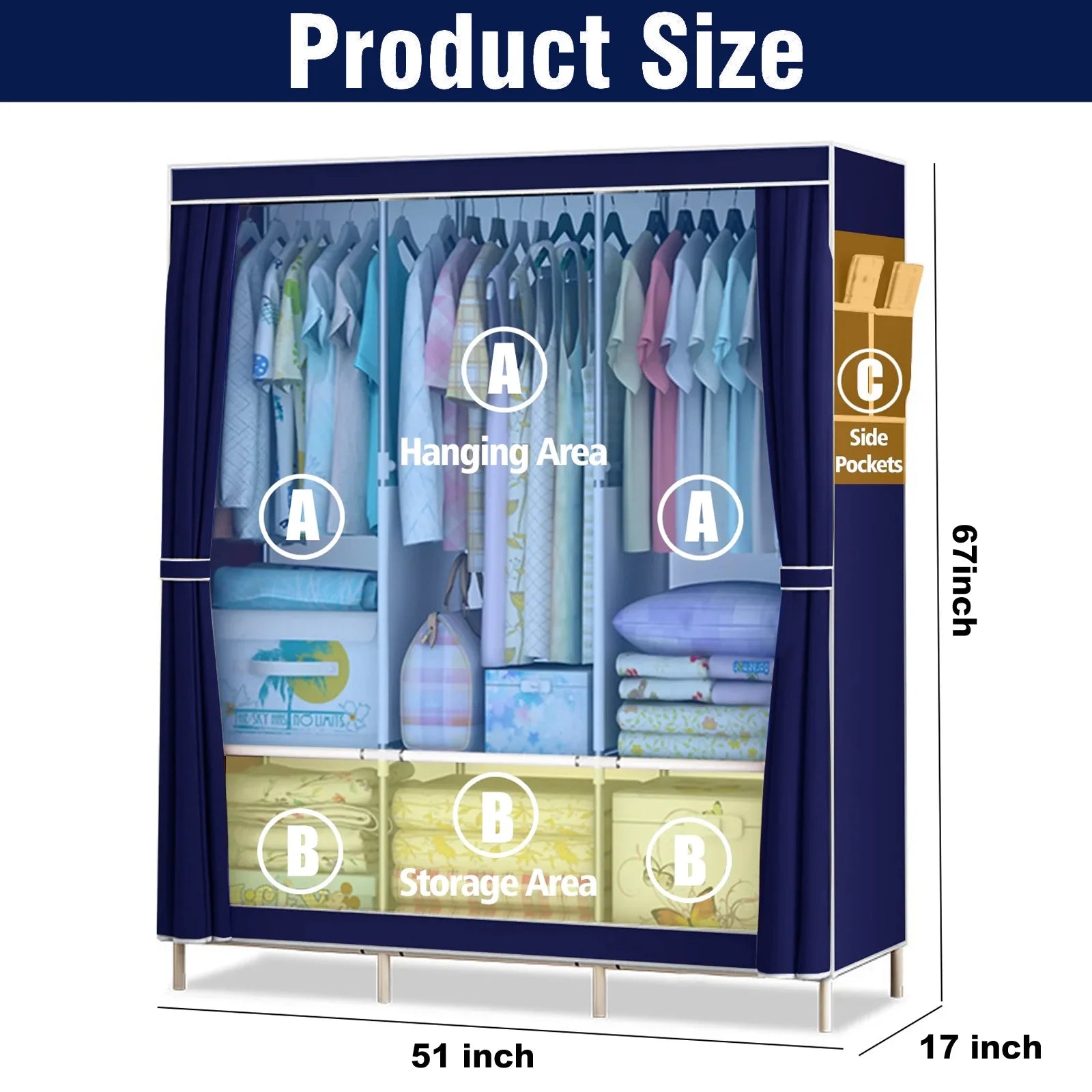 Portable Closet 51-Inch Dustproof Wardrobe Organizer Multi-laye Home Storage Rack Clothes Bedroom Shoe Quick and Easy to Assembl - Buy online at  Vibe In Cart.