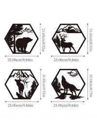 4PC Hexagon Animal (Deer/Wolf/Bear) Metal Wall Sculpture | Rustic Black Decor | Halloween & Christmas Gift - Buy online at  Vibe In Cart.