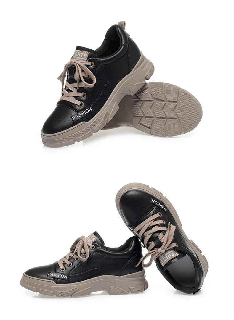 Women's Spring Lace-up Non-slip Leather Sneaker for Trekking and Leisure