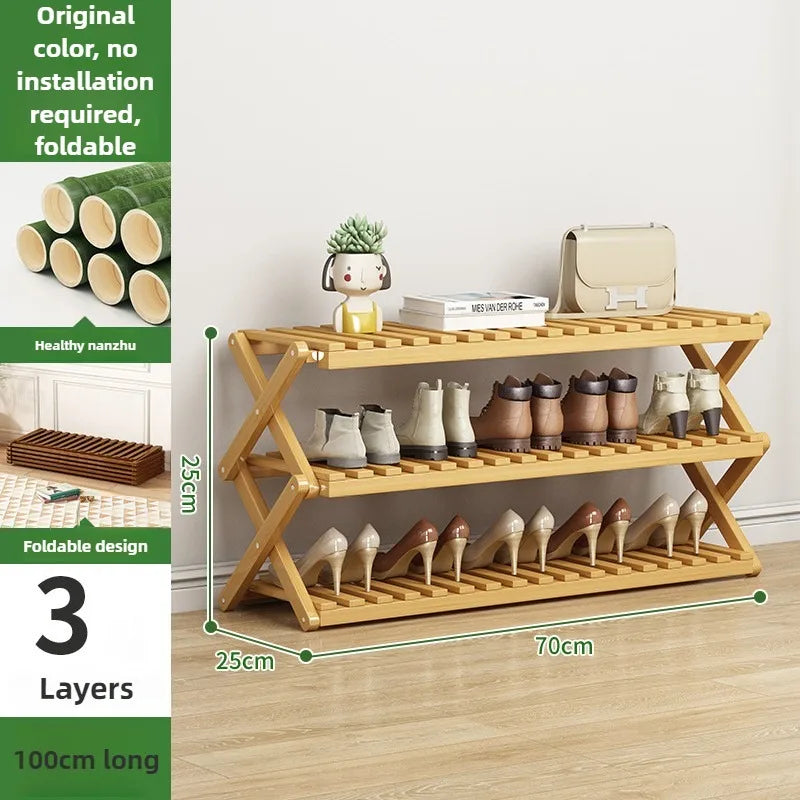 Folding Multi-Level Bamboo Shoe Rack for Living Room Storage