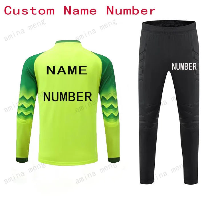 Polyester Spandex Protective Long Sleeve Soccer Goalkeeper Uniform Set with Top and Pants