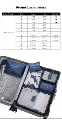 6-Piece Polyester Travel Packing Cubes Set in Black and Dark Blue with Shoe Pouch