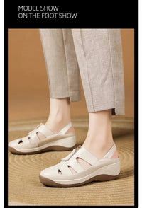 2025 New Genuine Leather Mom Sandals Women Peep-Toe Wedge Soft Sole Hollow-Out Breathable Slip-Resistant Casual Shoes - Buy online at  Vibe In Cart.