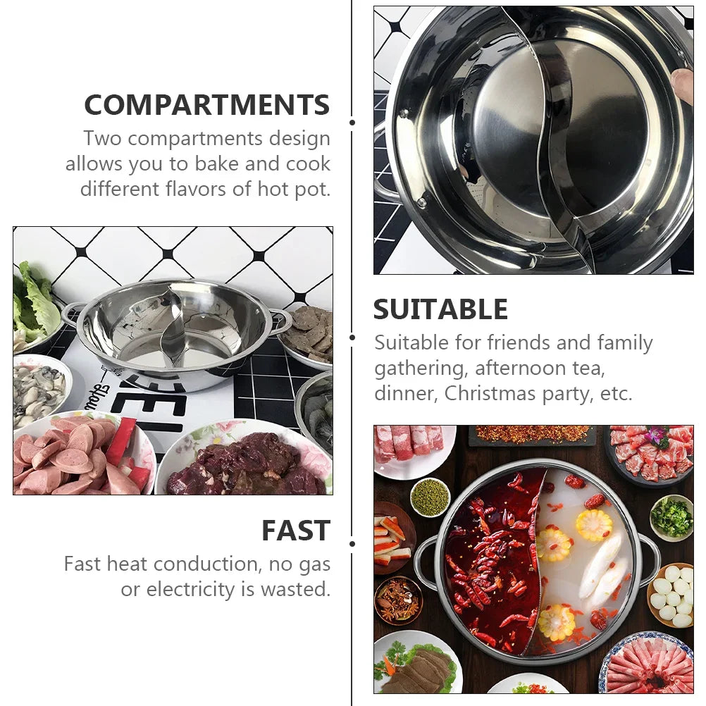 Pot Hot Shabu Divider Stainless Steel Cooking Cooker Induction Hotpot Divided Kitchen Cookware Flavor Pan Two Chinese Soup Dual - Buy online at  Vibe In Cart.