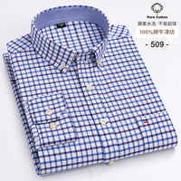 Men's Long Sleeve Plaid Cotton Formal Shirt Regular Fit S-7XL