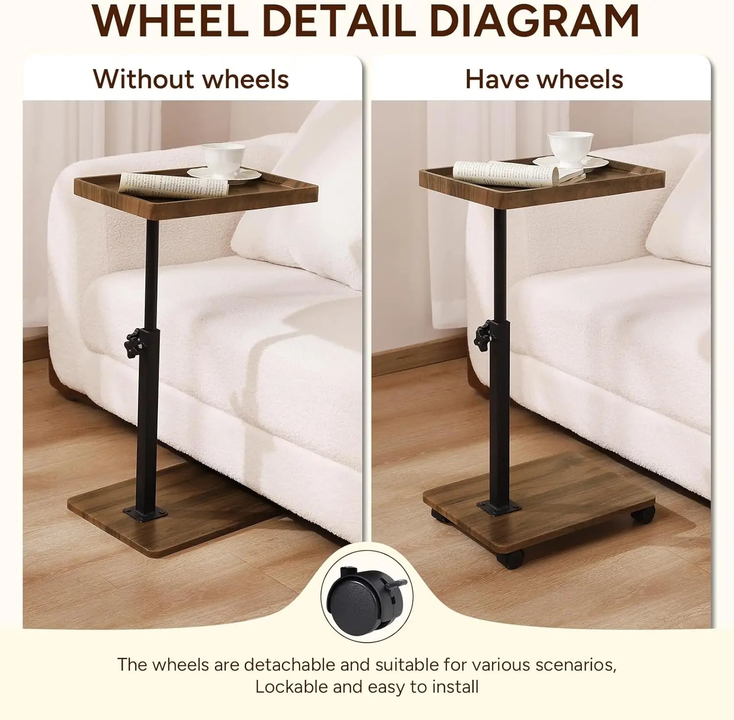C Shaped Living Room Side Table Sofa Side Cabinet Mobile Coffee Table Simple Small Square Table Bedroom Bedside Table With Wheel - Buy online at  Vibe In Cart.