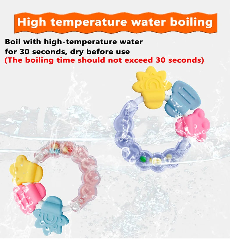 Baby Fruit Style Soft Rubber Rattle Teether Toy Newborn Chews Food Grade Silicone Teethers Infant Training Bed Toy Chew Toys Kid