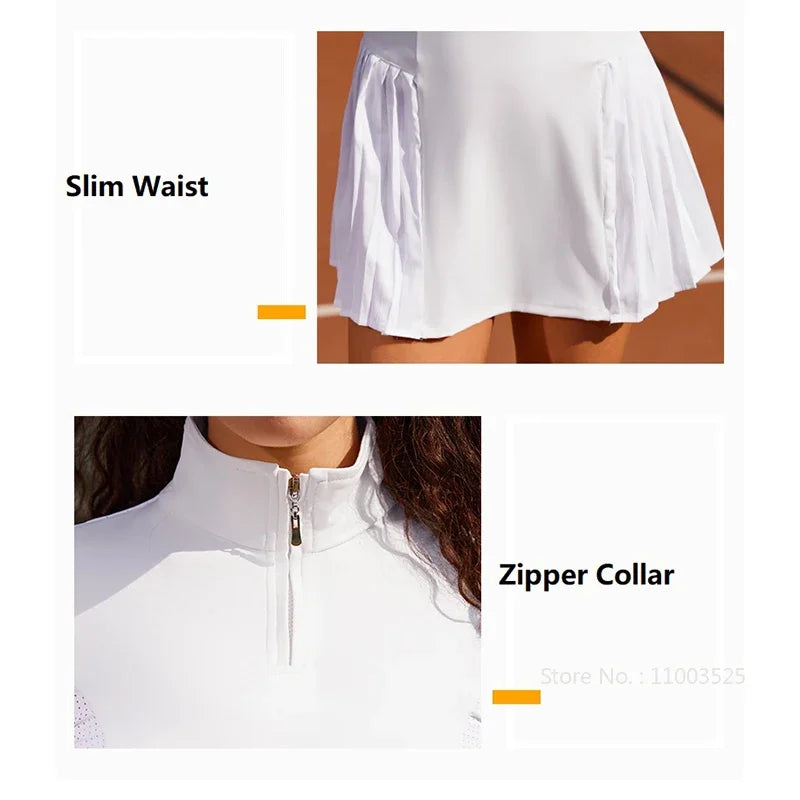 Women's Golf Long-Sleeve Suit Lady Zipper Collar Tennis Dress Fitness Yoga Running Quick Dry Skorts Pleated Outdoor Sports Dress - Buy online at  Vibe In Cart.