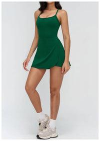 Tennis Dress with Shorts Underneath Women Golf Wear Above Knee Length White Sport Dresses with Shorts Outfit Fitness Workout