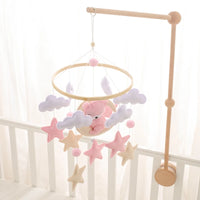Wooden Crib Mobile Baby Bed Bell Rattle Toy Soft Felt Cartoon Bear Mobile bracket Newborn Music Box Bed Bell Hanging Bracket Toy