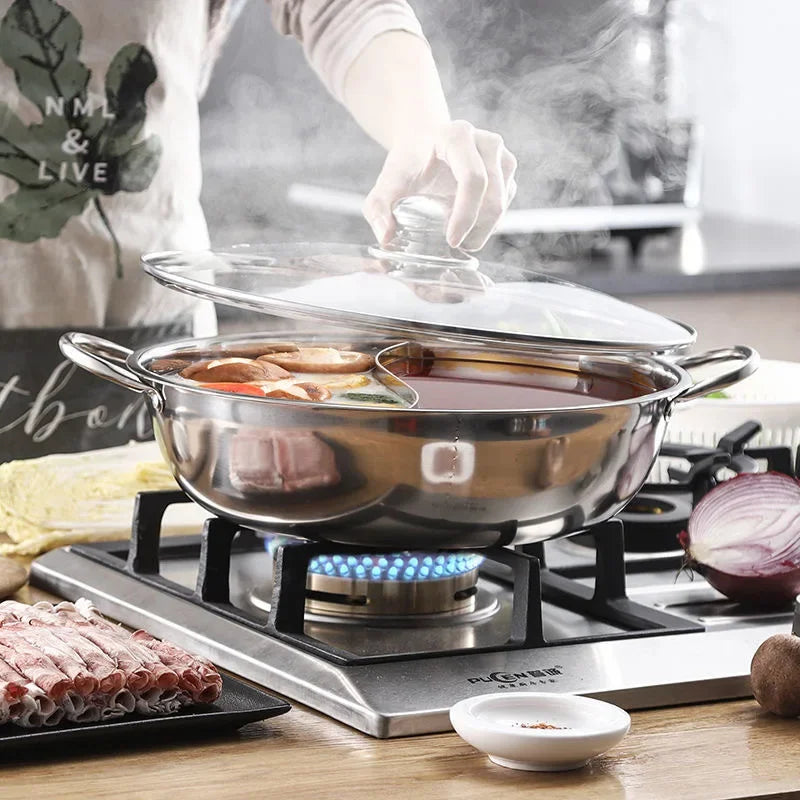 Pot Hot Shabu Divider Stainless Steel Cooking Cooker Induction Hotpot Divided Kitchen Cookware Flavor Pan Two Chinese Soup Dual - Buy online at  Vibe In Cart.