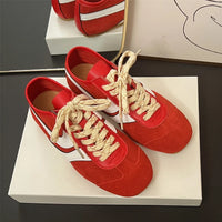 Women's Retro Flat Lace-Up Genuine Leather Sneakers Large Size