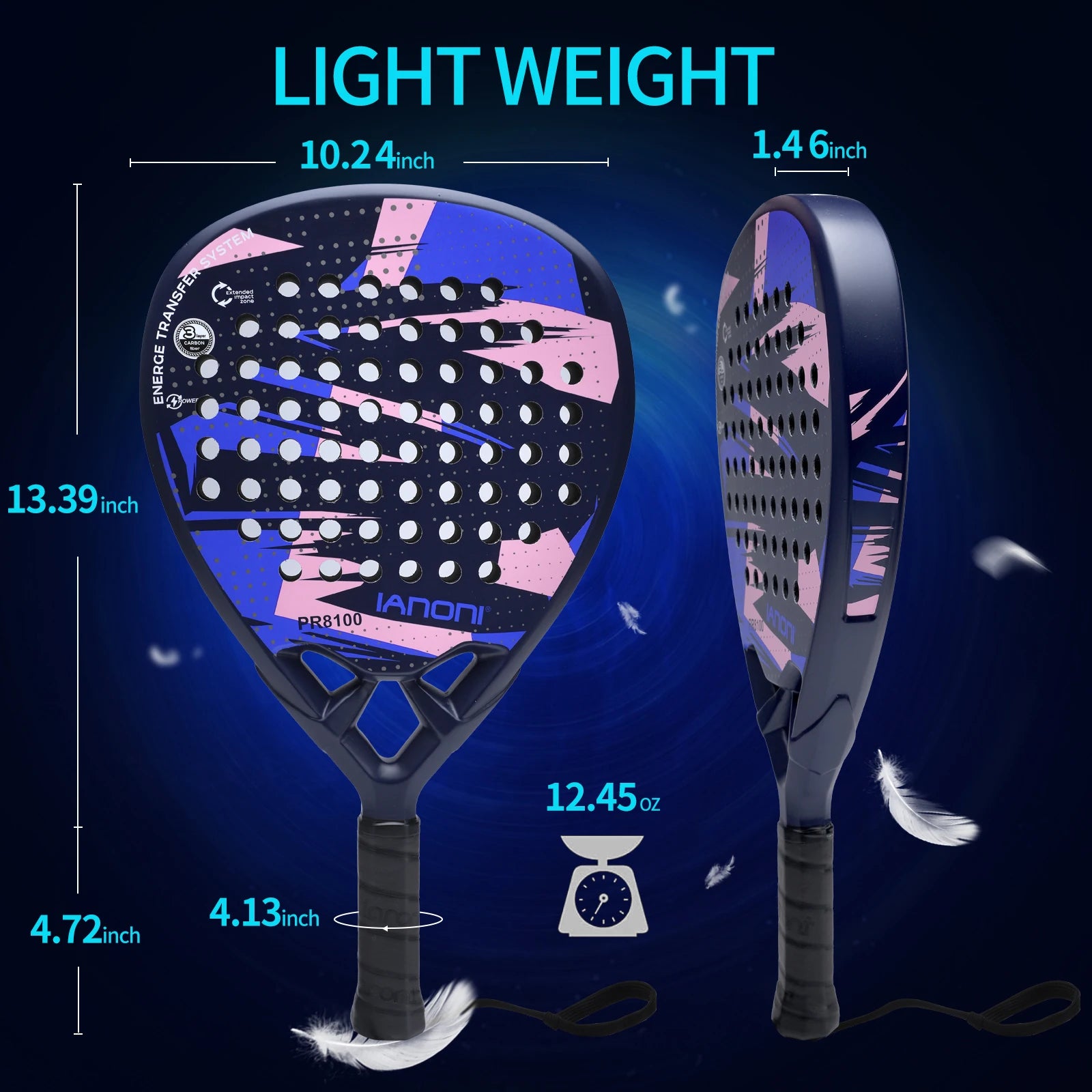 IANONI Padel Racket Carbon Fiber Surface with EVA Memory Flex Foam Core Padel Tennis Racquets Lightweight - Buy online at  Vibe In Cart.