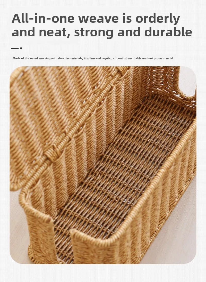 Rattan Cable Management Box with 2 Open Slots for Under Desk