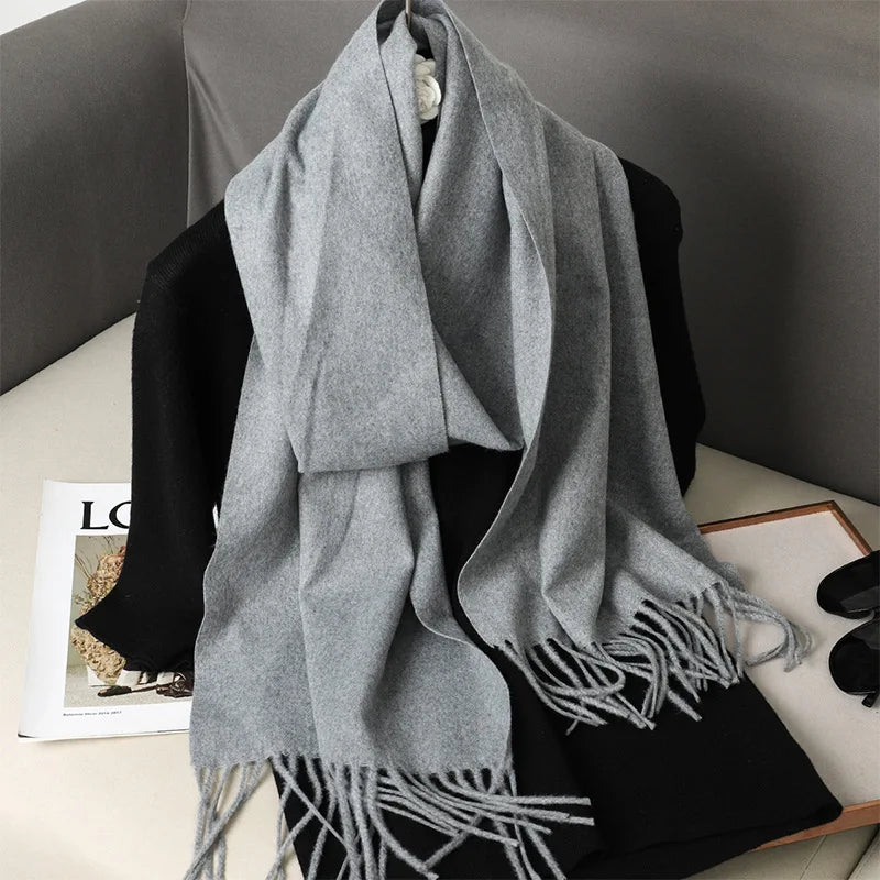 Women's Thick Warm Winter Polyester Scarf with Tassels