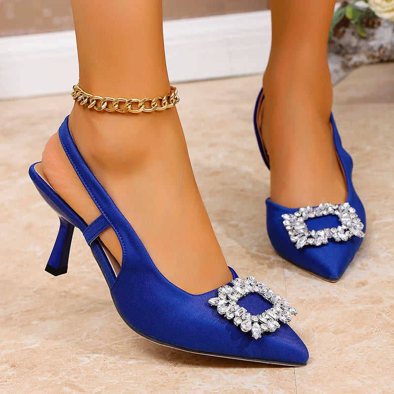 High Heels Sandals Women Crystal Square Buckle Spring Summer Slip On Pointed Toe Pumps Woman Thin Heel Party Wedding Shoes Mujer - Buy online at  Vibe In Cart.