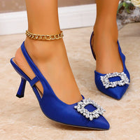 High Heels Sandals Women Crystal Square Buckle Spring Summer Slip On Pointed Toe Pumps Woman Thin Heel Party Wedding Shoes Mujer - Buy online at  Vibe In Cart.