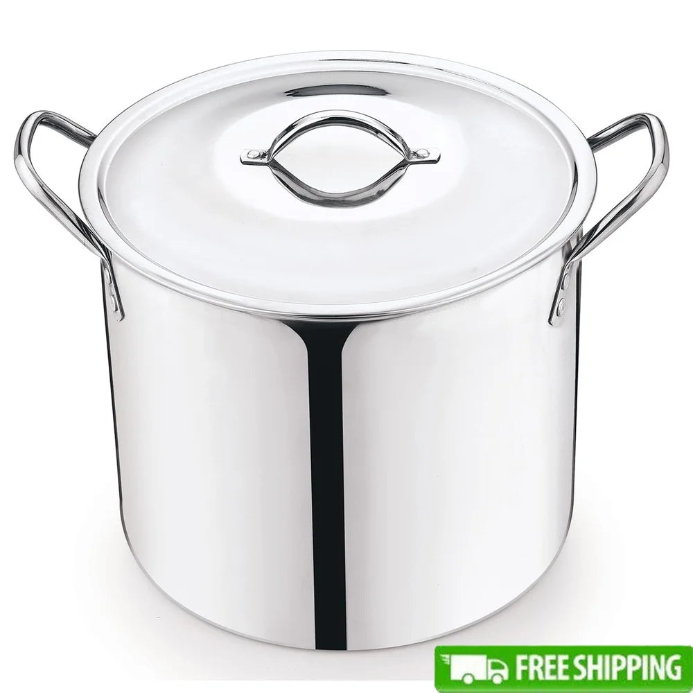 12 Quart Stainless Steel Stock Pot with Metal Lid Stay Cool Handles Heavy Duty Cookware Soup Stew Boiling Ideal Kitchens - Buy online at  Vibe In Cart.