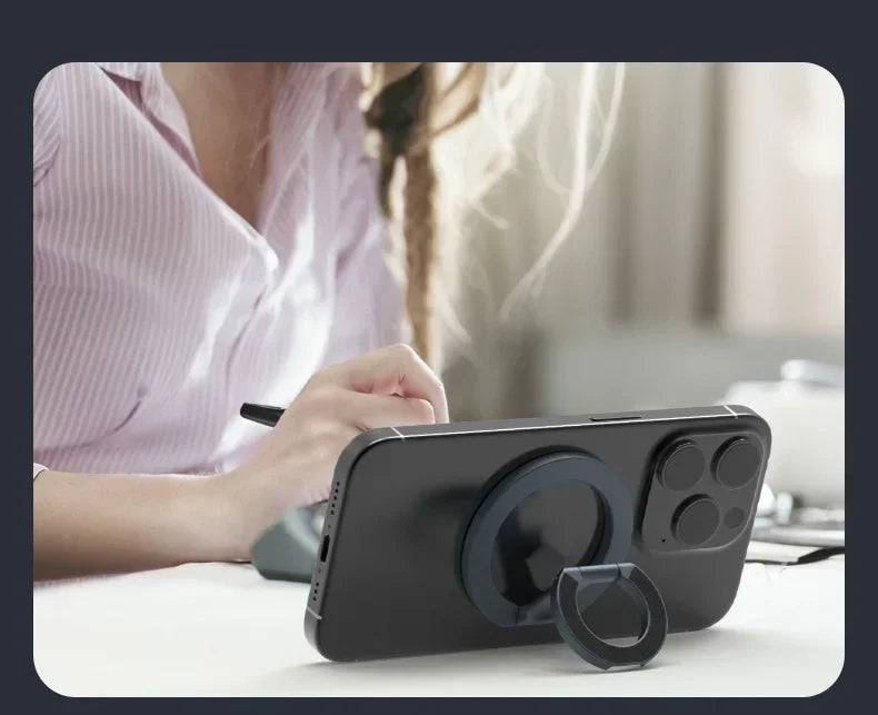 Universal Double Sided Magnetic Phone Ring Holder with Folding Stand