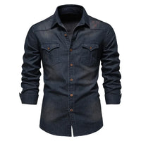 Men's Long Sleeve Cotton Denim Shirt Slim Fit Casual