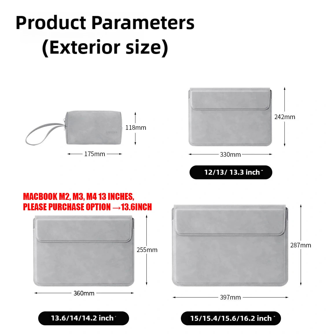 PU Laptop Sleeve Case for 13, 14, 15, and 15.6 Inch Laptops