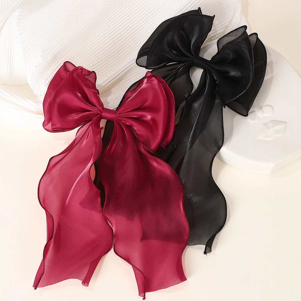 Polyester Chiffon Alloy Hair Barrettes for Girls with Big Bow