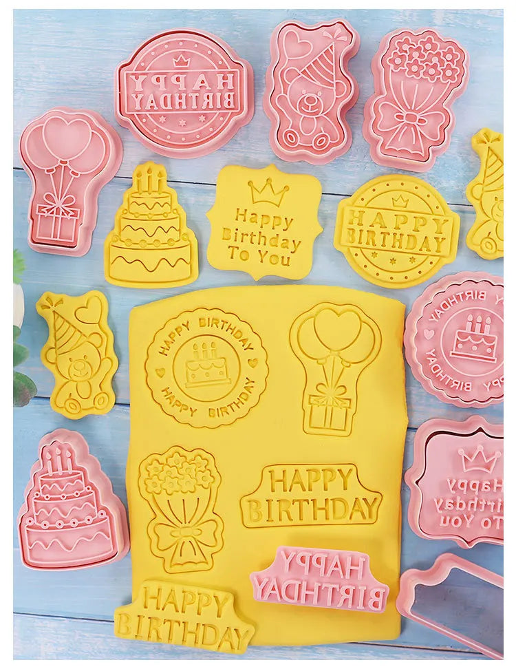 8-Piece Plastic 3D Cookie Cutters Set with Cartoon Designs