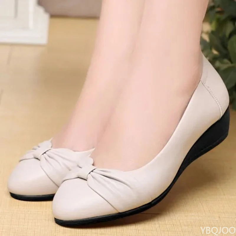 Low heeled light mom Shoes Waterproof Bow Flats Soft soled comfort Women's shoe Casual non slip leather shoes Zapatos Mujer - Buy online at  Vibe In Cart.
