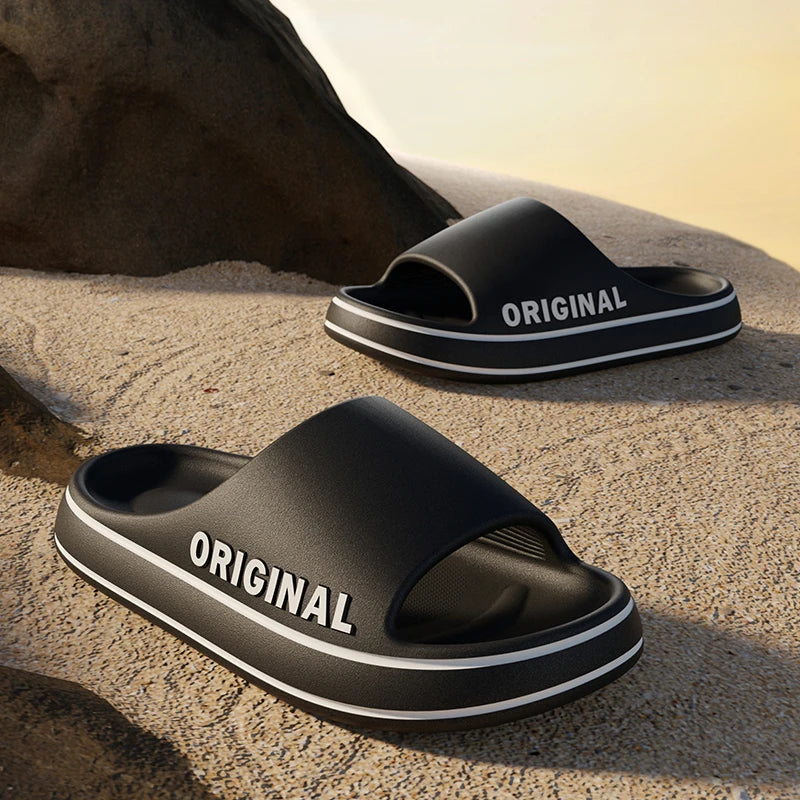Couple Sandals Women Mens Letter Slippers Beach Slides Summer Anti Slip Thick Sole Indoor Bathroom Solid Color Shoes - Buy online at  Vibe In Cart.