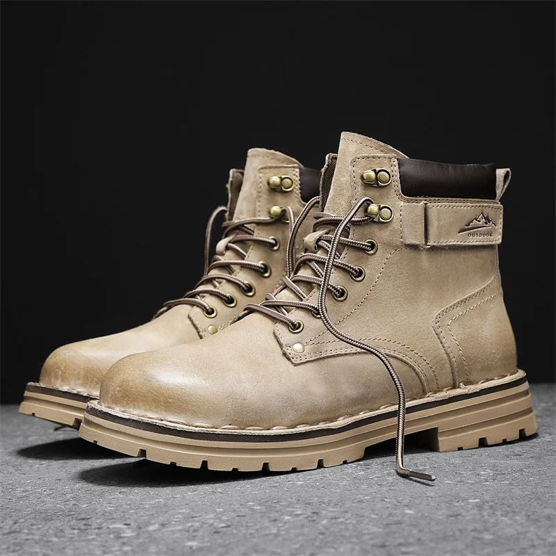 Luxury Brand Outdoor Men's Boots High-Top Leather Hiking Boots Classic Male Ankle Shoes Motocross Sneakers Casual Leather Shoes - Buy online at  Vibe In Cart.