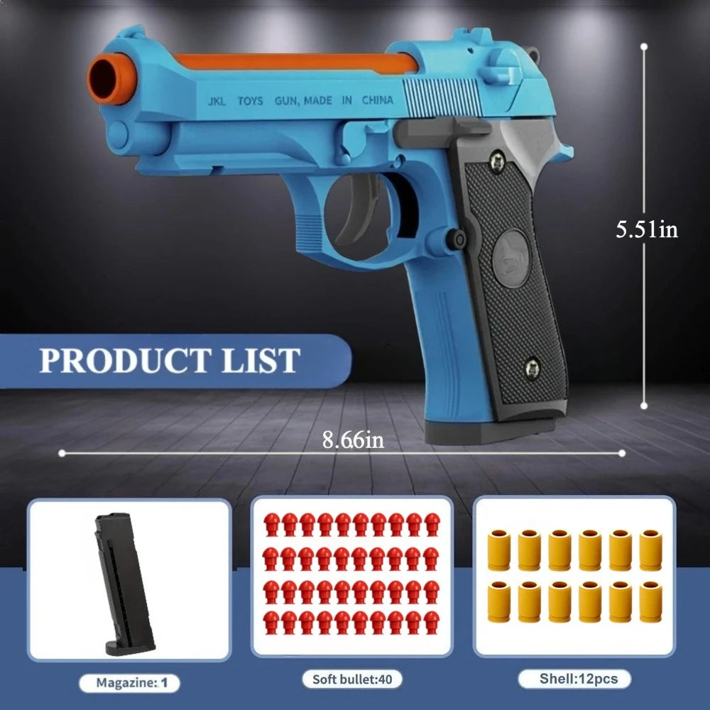 Plastic Toy Pistol Gun for Ages 14+ with Continuous Firing and Soft Bullets