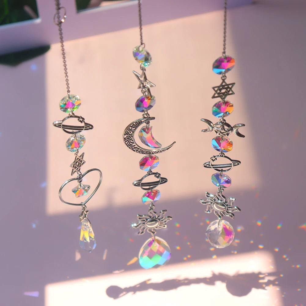 1pc Crystal Wind Chime Moon Sun Catcher Diamond Prisms Pendant Dream Catcher Rainbow Hanging Drop Home Garden Decor Windchime - Buy online at  Vibe In Cart.