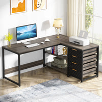 Tribesigns L Shaped Computer Desk with Storage Drawers, 59 inch Corner Desk with Shelves, Reversible L-Shaped Office Desk Study - Buy online at  Vibe In Cart.