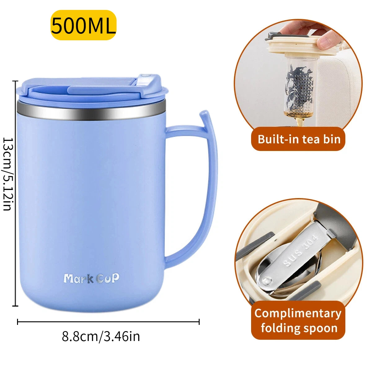 500ml Double-layer Mug 304 Stainless Steel Insulated Coffee Cup With Handle Portable Sealed Water Cup Drinkware For Student Kid - Buy online at  Vibe In Cart.