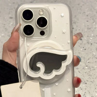 White 3D Universal Phone Stand Holder with Mirror and Ring