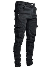 2025 New Men Street Elastic Denim Brand Jeans Narrow Legs Multi Pockets Cargo Pants Casual Slim Fit Daily Wear Joggers Mid Waist - Buy online at  Vibe In Cart.