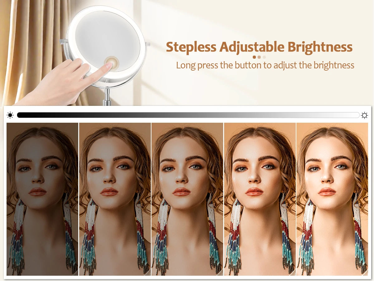 8 Inch Makeup Mirror With Light Lamp 10X Magnification 3 Color Lights,Adjustable Brightness Height Standing Cosmetic Mirror - Buy online at  Vibe In Cart.
