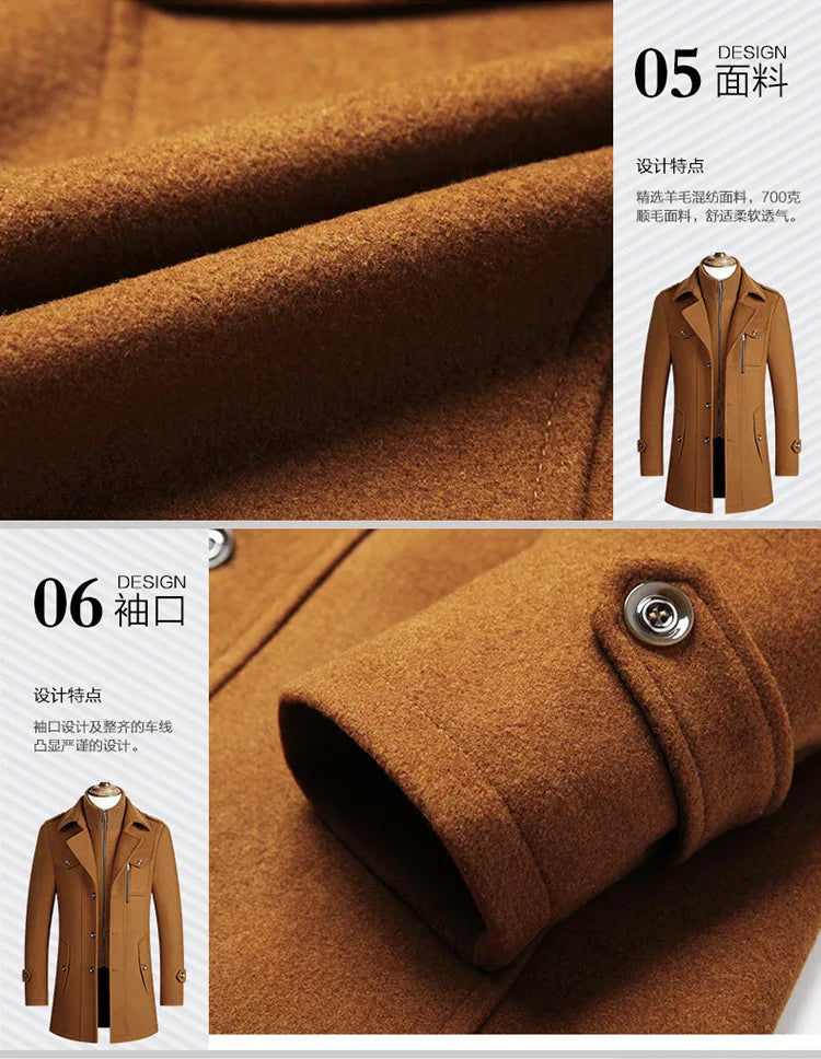 2025 new winter men's woolen coat, men's brand jacket, middle-aged double-shoulder long woolen windbreaker coat in European size - Buy online at  Vibe In Cart.