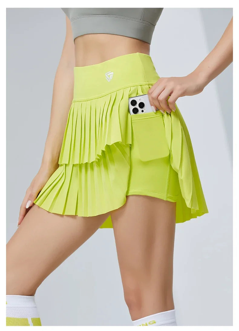 Women's Mini Pleated Sports Skort with Pockets and Double Layer