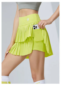 Women's Mini Pleated Sports Skort with Pockets and Double Layer