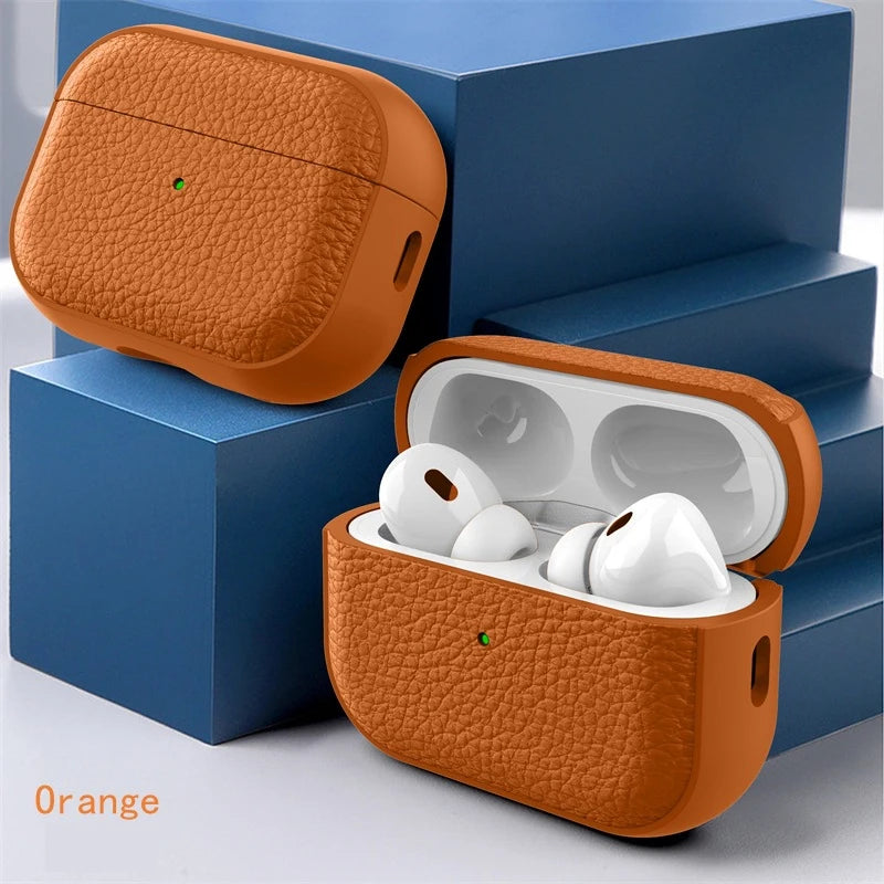 Leather Texture Protective Case for Wireless Earphones in TPU and Plastic
