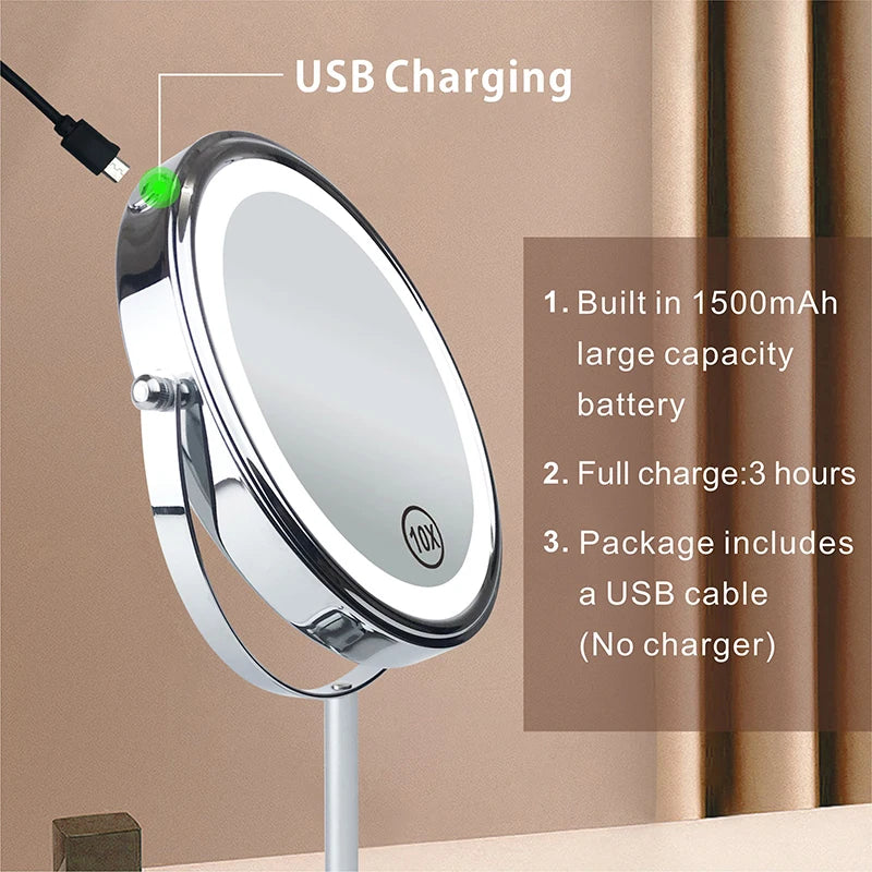 8inch 10X Magnifying LED Makeup Mirror with 3 Color Light Touch Switch Double Side USB Charging Desktop Vanity Cosmetic Mirror - Buy online at  Vibe In Cart.