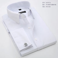 Men's Slim Fit Long Sleeved Solid Color Cotton Polyester Shirt with French Cufflinks