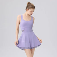 2026 New tennis dress ballet dress sexy back cross lace badminton anti-light lacework Separate shorts yoga golf sports dress